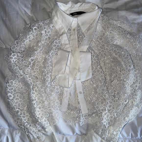 Zara White Floral Lace Blouse - Picture 2 of 5